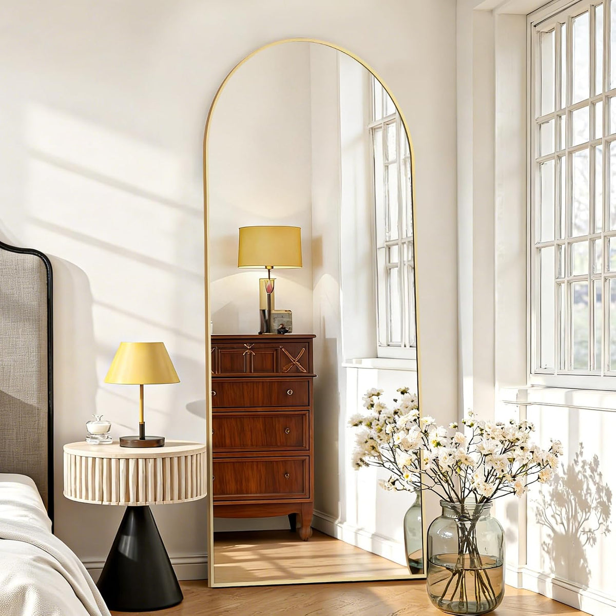 Mirror Full Length 64"x21", Arched Full Body Floor Mirrors with Stand