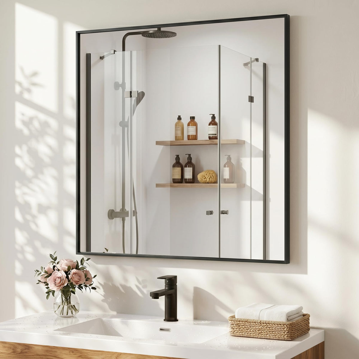 2-Pack 24"x36" Matte Black Framed Bathroom Vanity Wall Mirrors