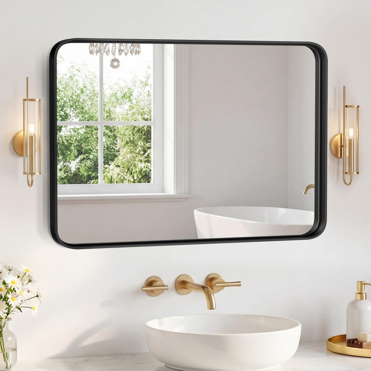 Sweetcrispy 26"x38" Arched Bathroom Mirror, Bathroom Mirrors for Over Sink