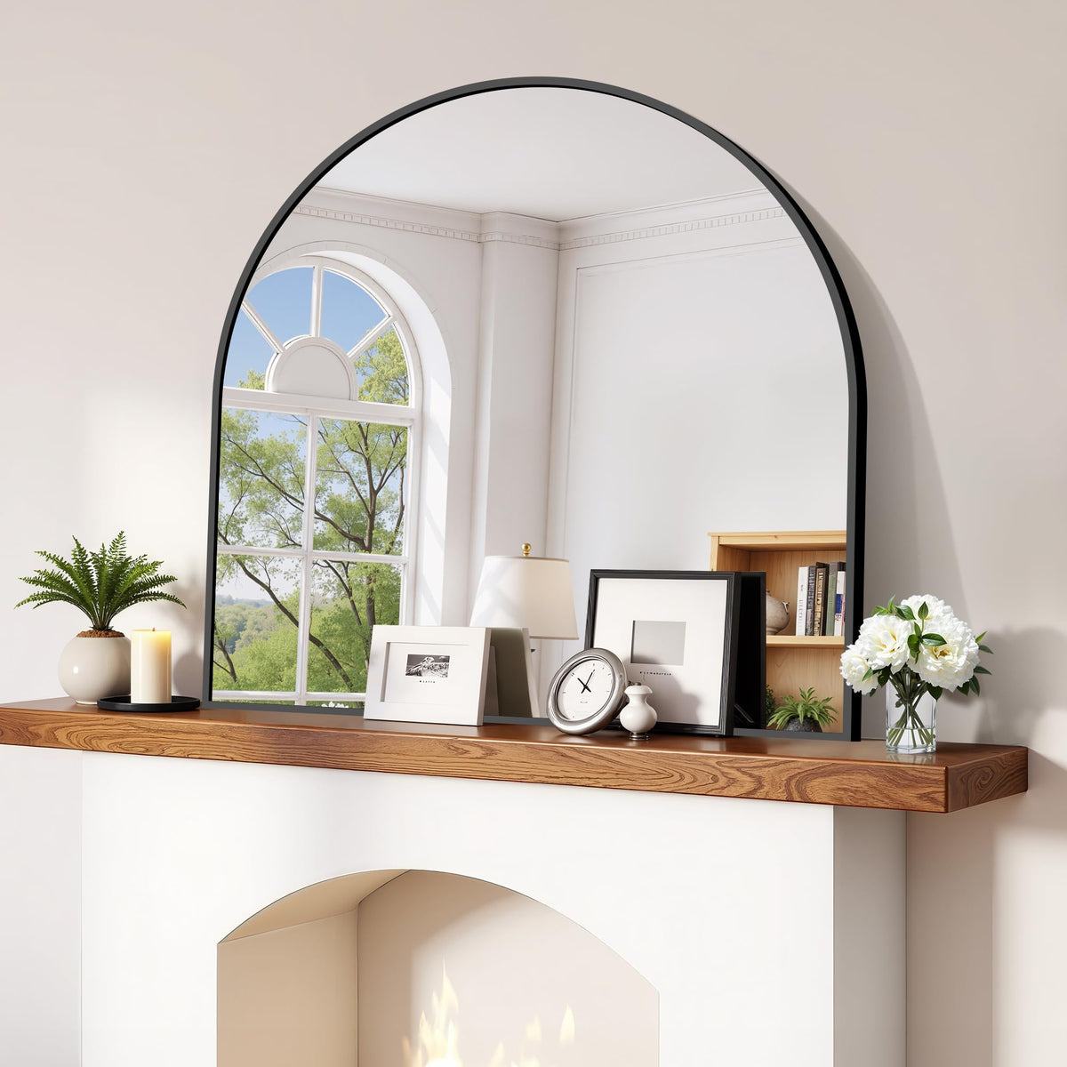 CIRCUMI Arched Wall Mirror, 36"x48" Black Arched Mirror for Bathroom