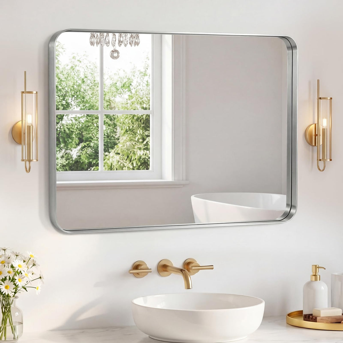 Sweetcrispy 26"x38" Arched Bathroom Mirror, Bathroom Mirrors for Over Sink