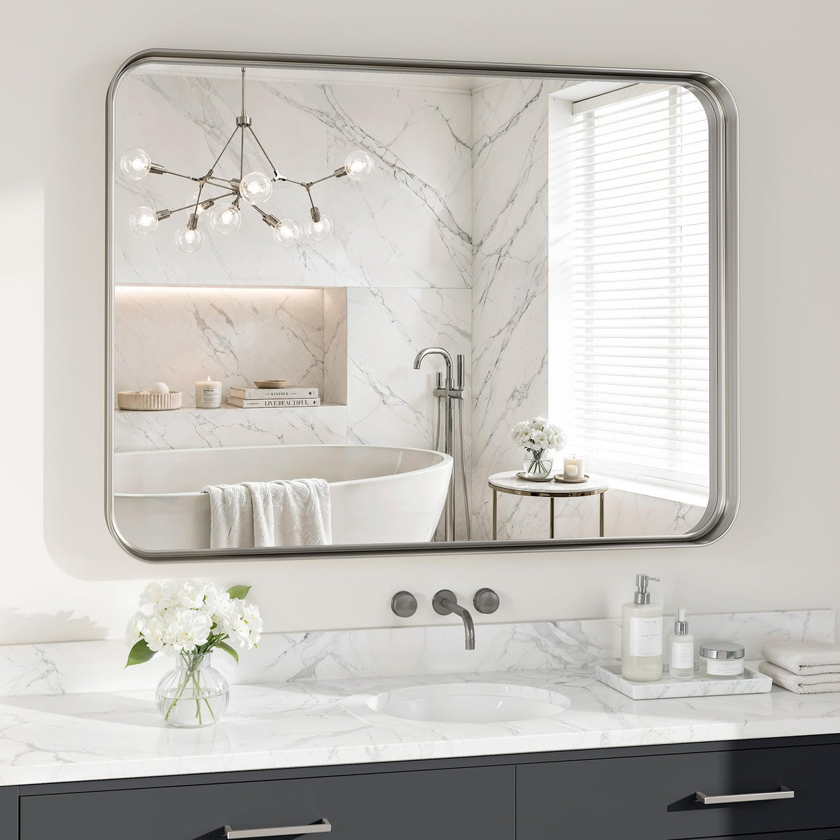 30x36 Inch Black Metal Framed Bathroom Mirror for Wall, HD Tempered Glass