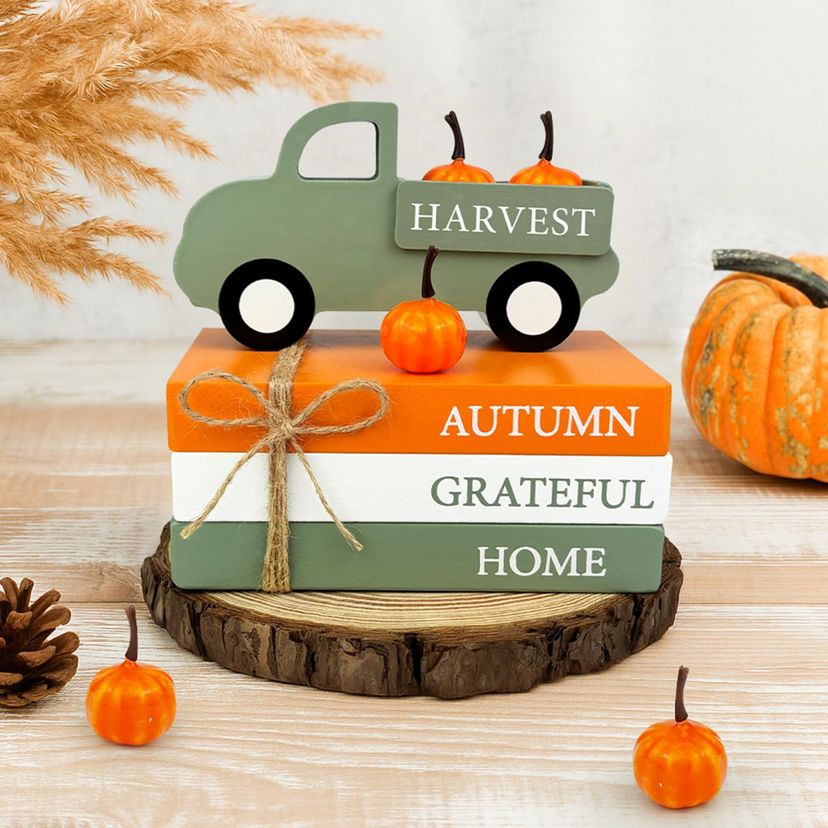 Halloween Decorations for Indoor Home 3 Pcs, Cute Wooden Pumpkin Ghost Black Cat Decor for Tabletop Tiered Tray, Halloween Centerpiece Sign for Desk Fireplace Office Shelf Farmhouse Rest Bathroom Dorm