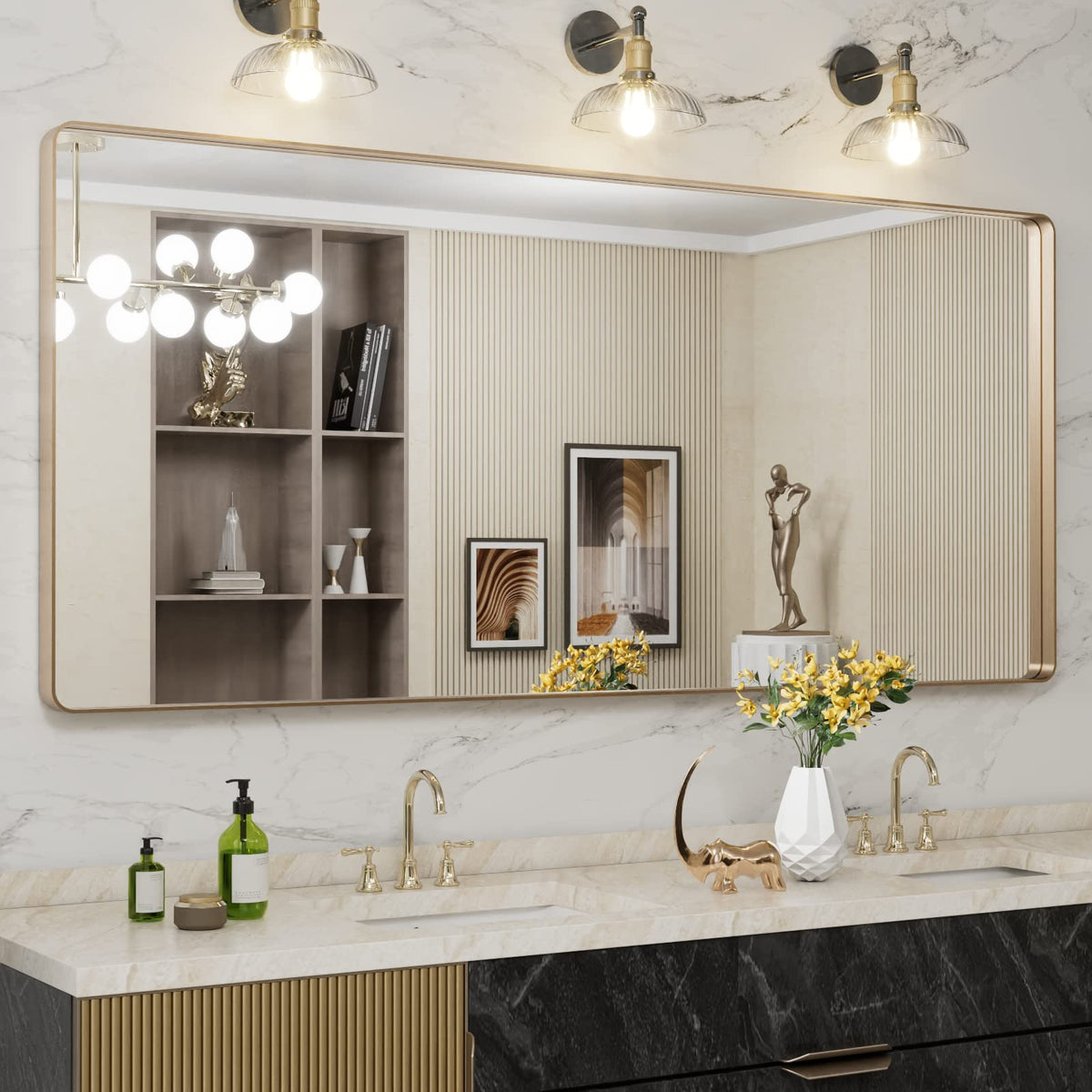 LOAAO 24X36 Inch Black Bathroom Mirror Metal Framed