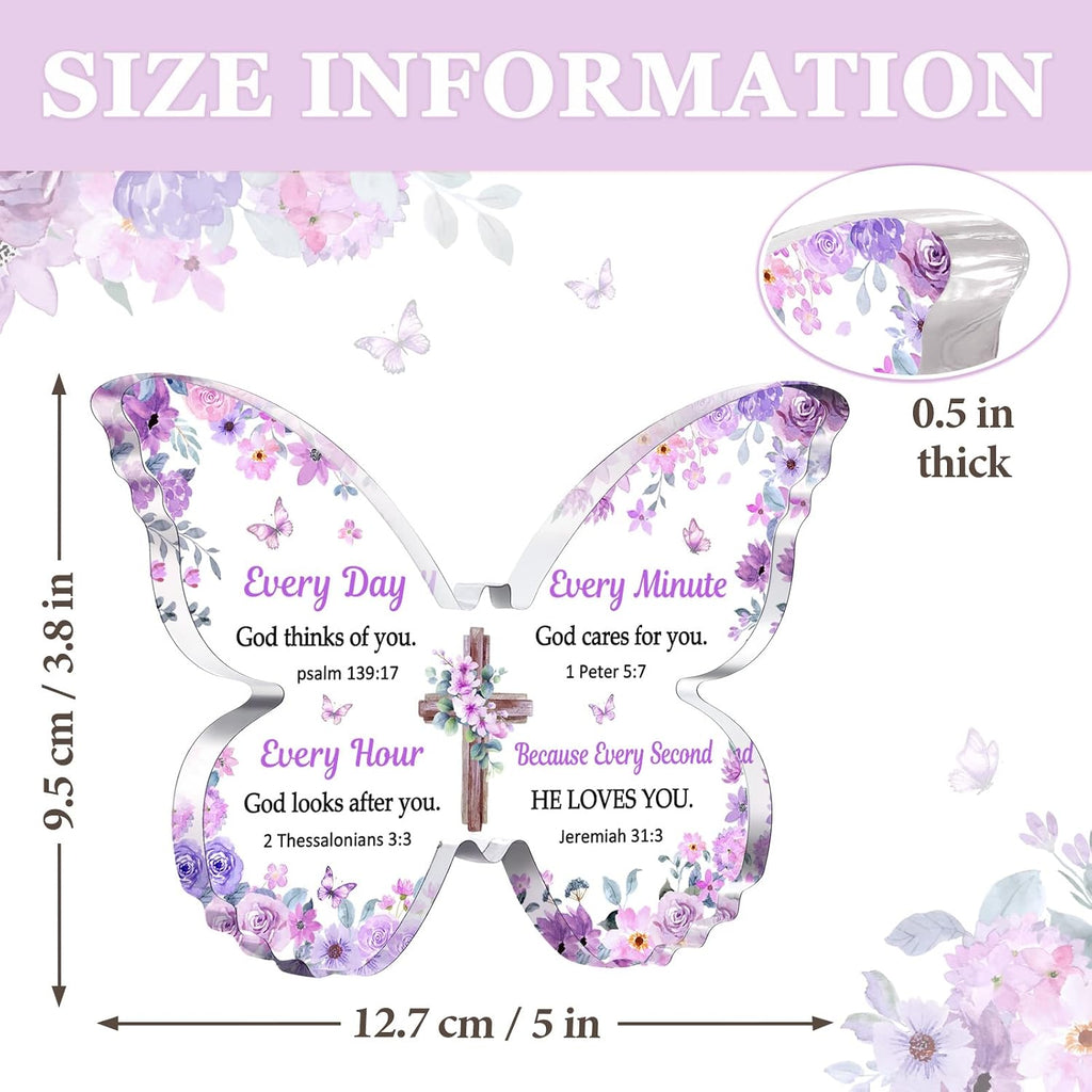 Christian Gifts for Women Faith, Butterfly Acrylic Plaque Decoration, Birthday Gifts for Women, Spiritual Present for Female Friend Family, Office Desk Decor for Woman, 5x3.8x0.5 Inch - Purple