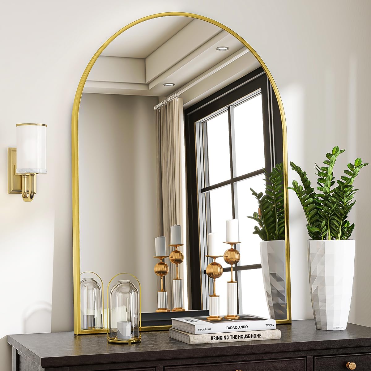 VooBang Arched Wall Mirror, 24 x 36 inch Arch Bathroom Mirror Black