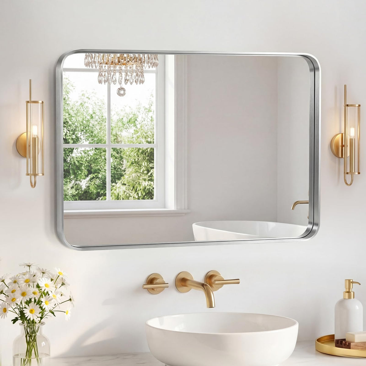 Sweetcrispy 26"x38" Arched Bathroom Mirror, Bathroom Mirrors for Over Sink