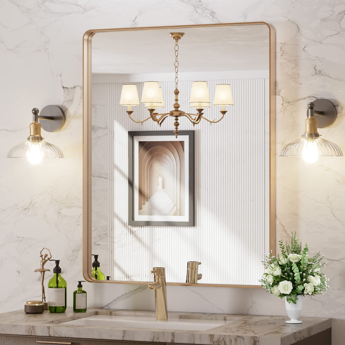 LOAAO 30"X36" Gold Bathroom Mirror