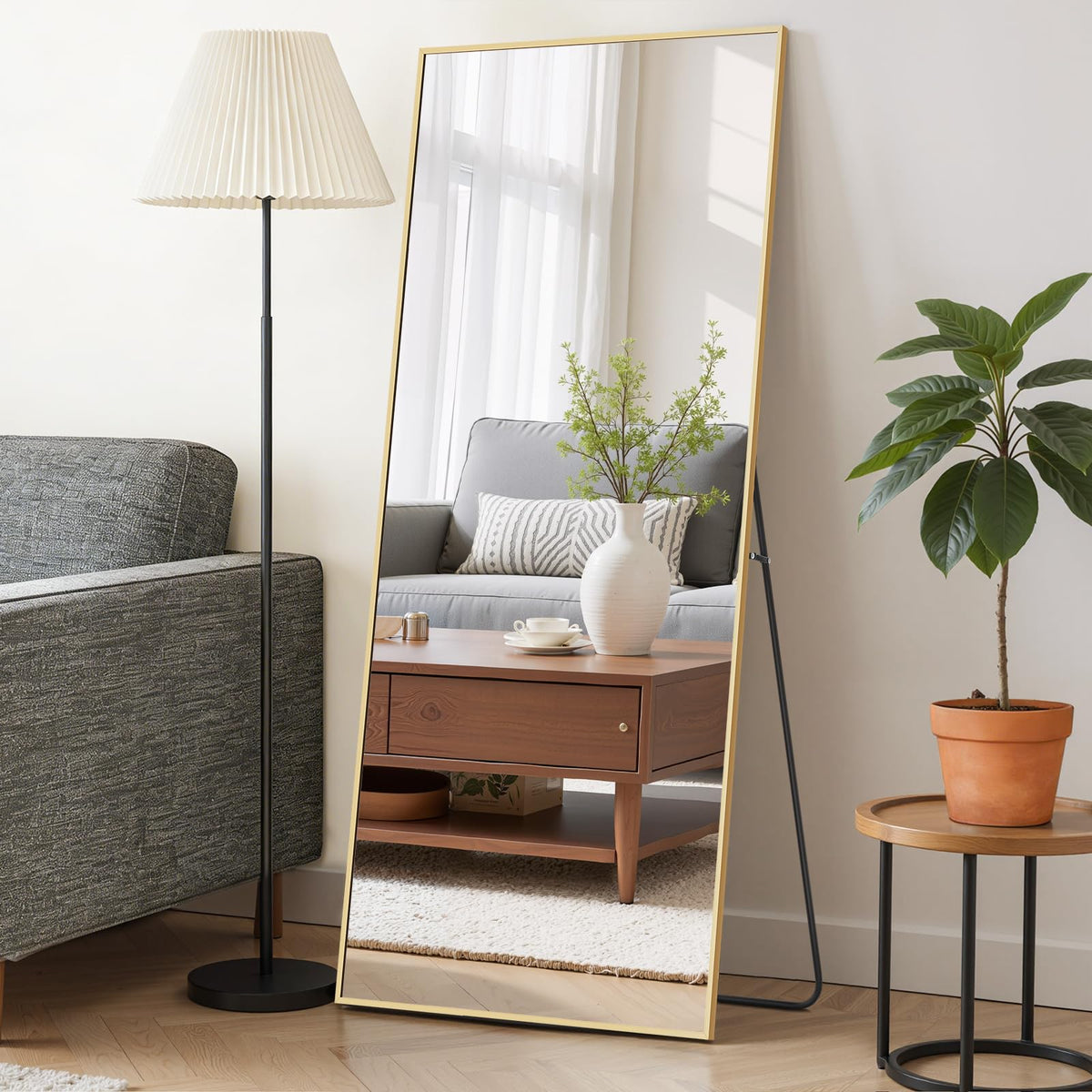 Mirror Full Length 64"x21", Arched Full Body Floor Mirrors with Stand