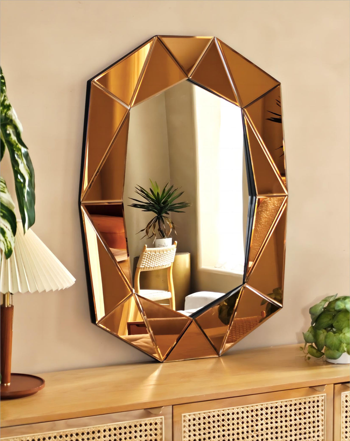 Oval Diamond-Shape Wall Mirror: Green Mirror Frame 39.4x27.5 inch