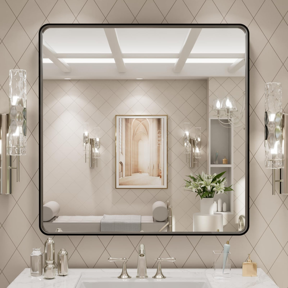 LOAAO 24X36 Inch Black Bathroom Mirror Metal Framed