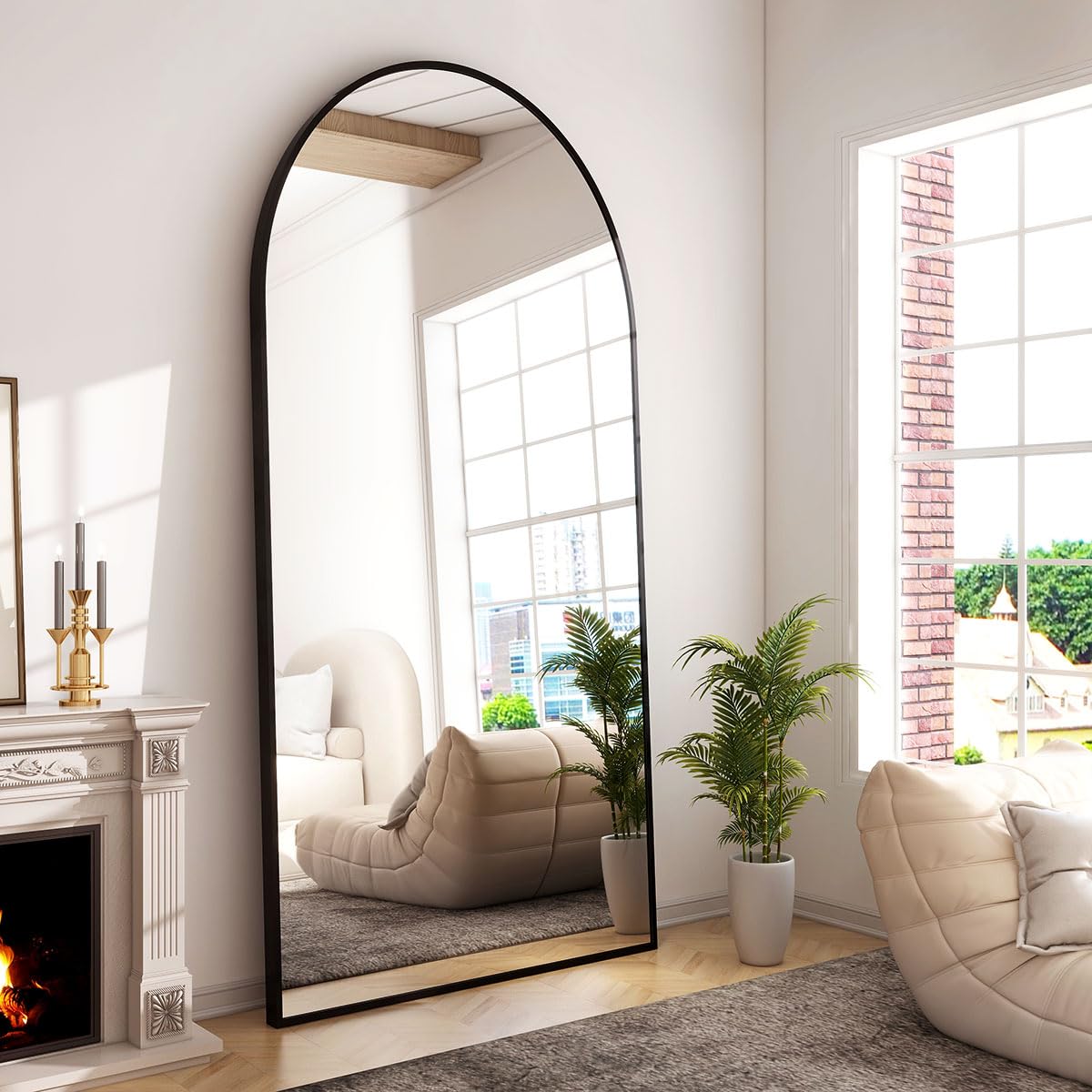 GLSLAND 30x71 Arched Full Length Mirror, Large Full Body Floor Mirror, Gold