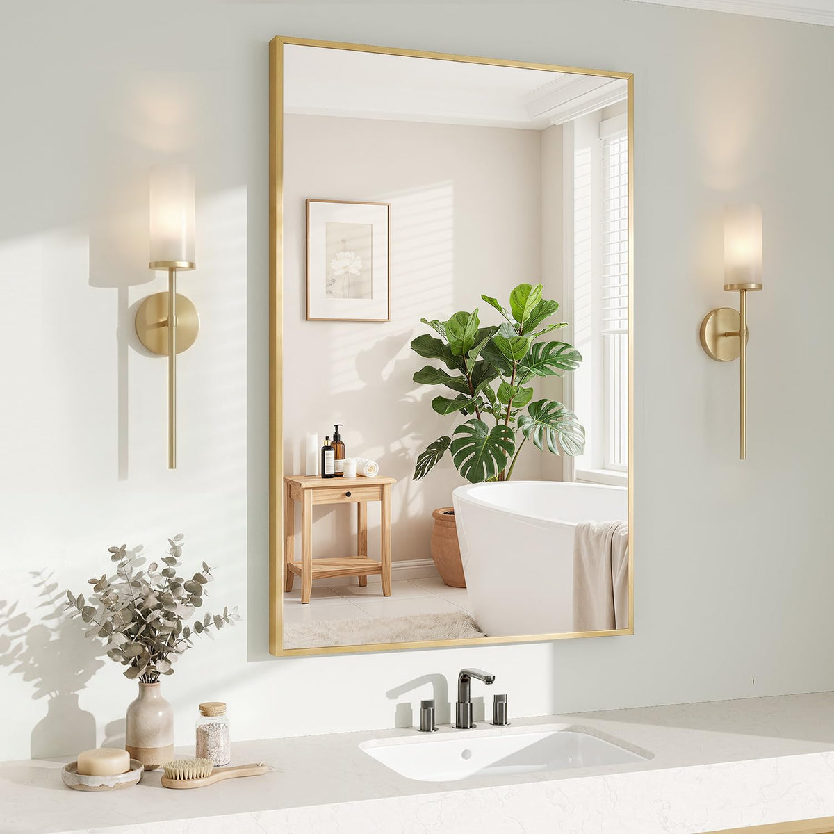 Koonmi Black Mirrors for Wall, 30x40 Inch Bathroom Mirror, Rectangular Wall Mirror for Living Room Bedroom Bathroom, Hangs Horizontally or Vertically