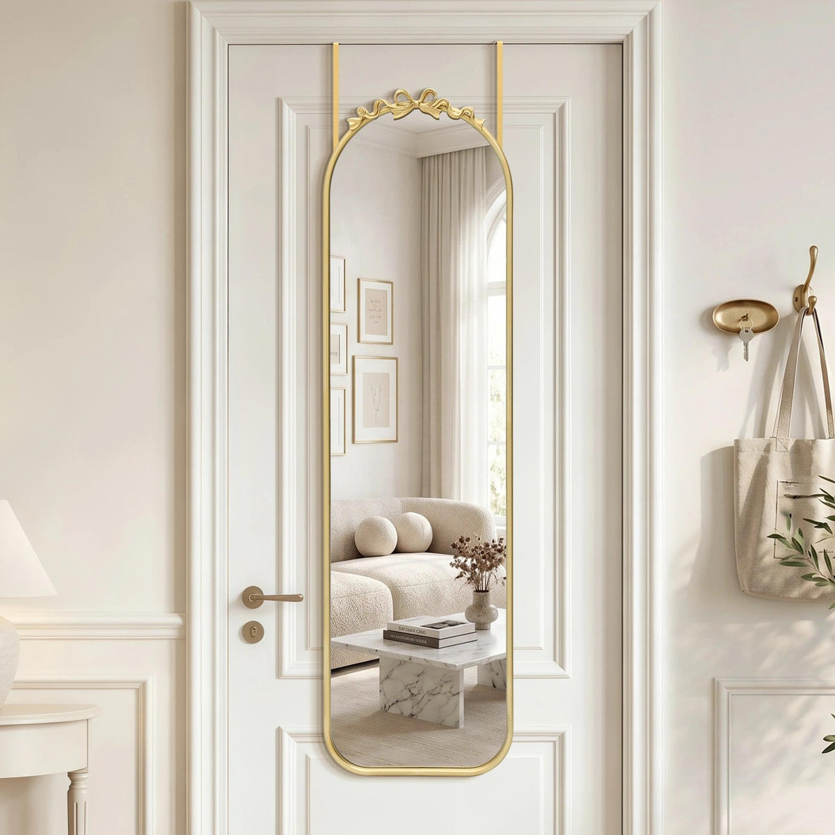 Besdomus Arched Mirror Full Length: 21"x56" Vintage Gold Bow Floor Mirrors