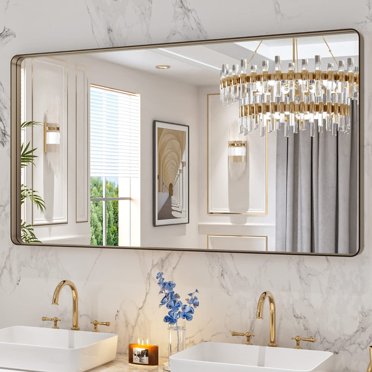 LOAAO 30"X36" Gold Bathroom Mirror