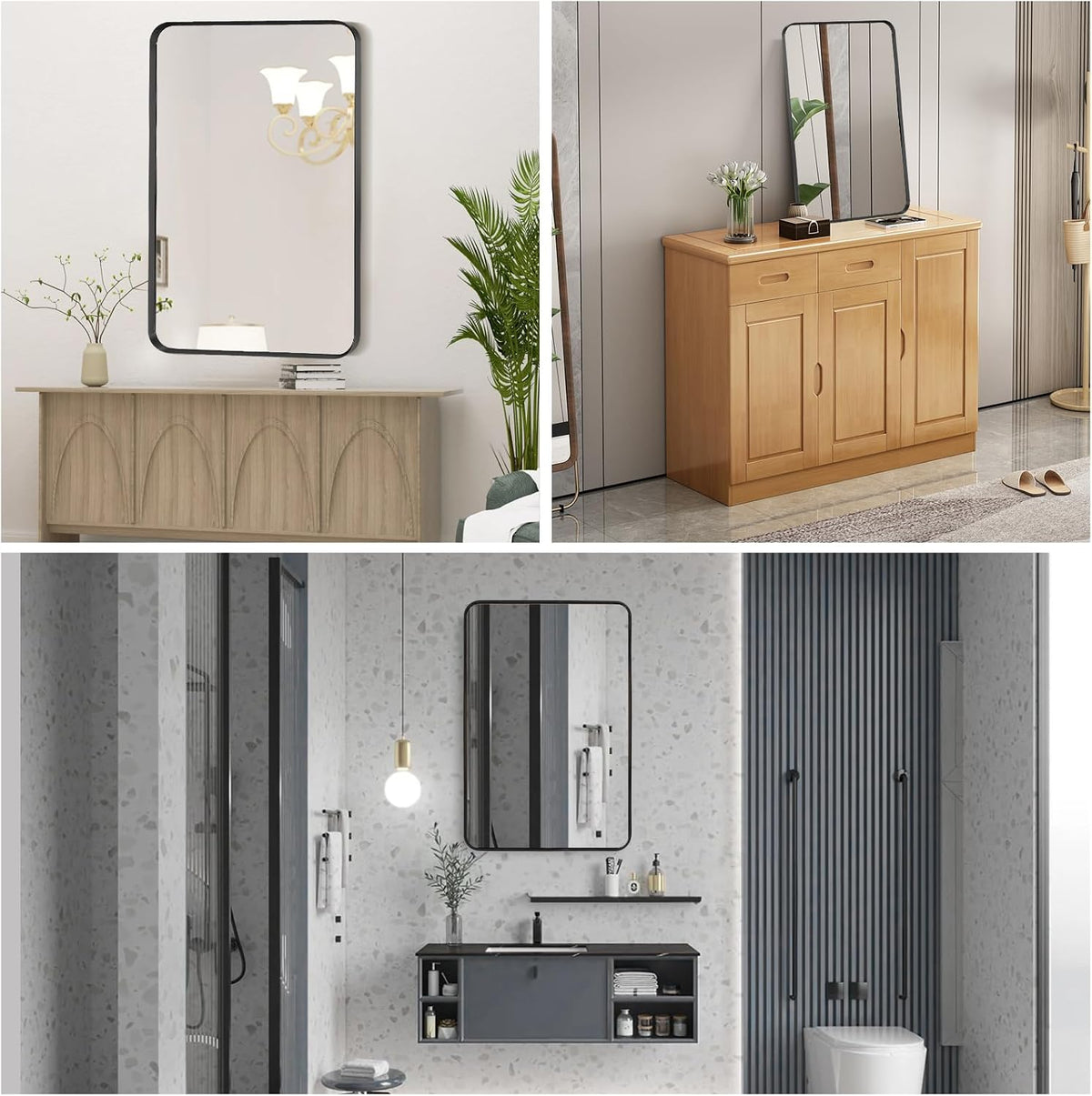 Wall Mount Mirror for Bathroom, Black Metal Framed, 24" x 36"