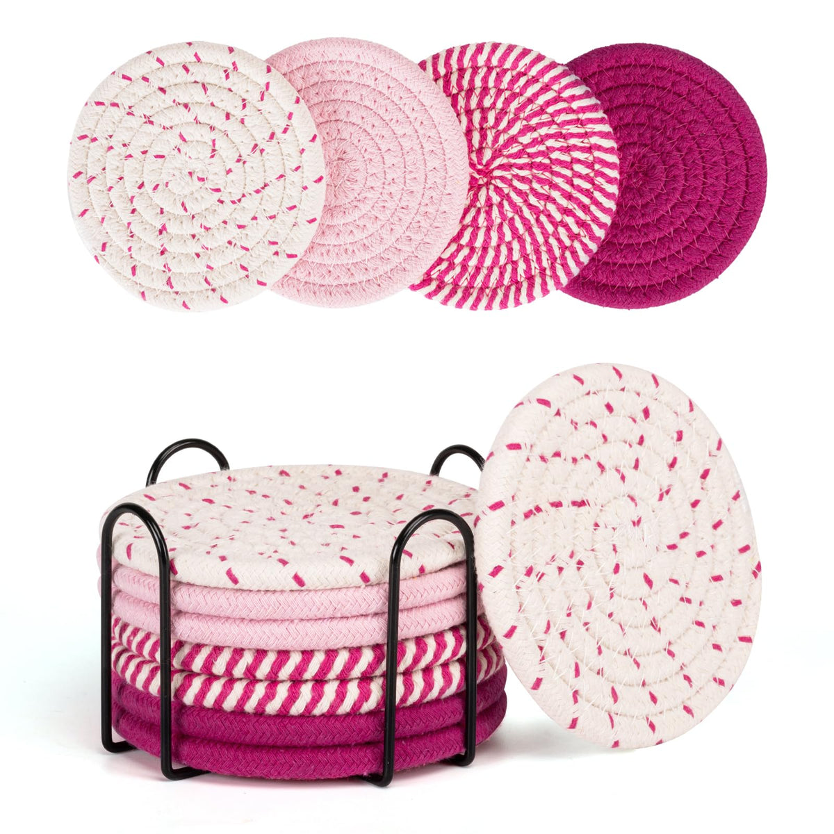 Coasters for Drinks, Coasters Set of 4 - Color, 8 Pack Coaster Set, Boho Coaster with Holder, Coffee Table Decor, Living Room Decor, Kitchen Table Decor