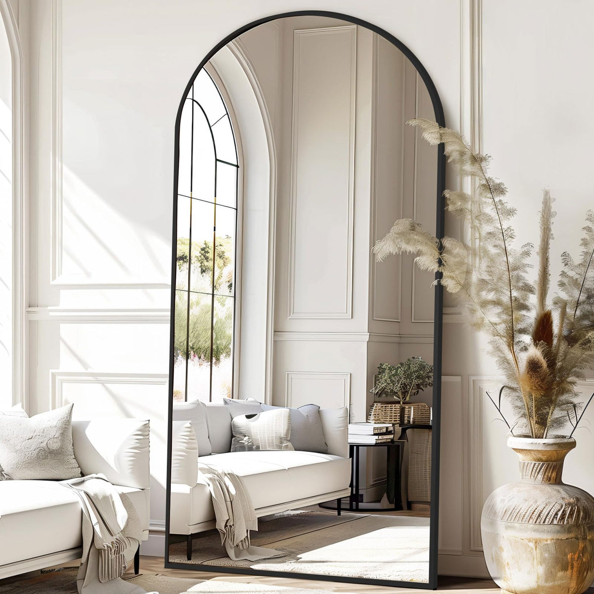 MirrMuse 76"x34" Large Arched Floor Mirror Full Length with Stand, Gold