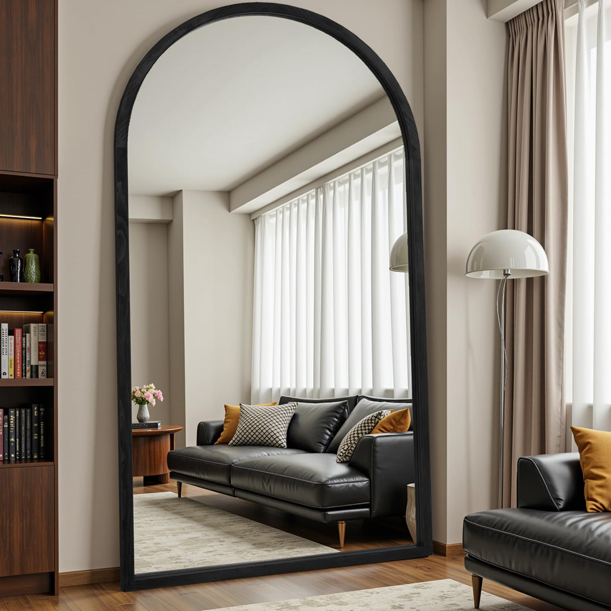 Suidia Full Length Mirror, Oversized Floor Mirror with Solid Wood Frame, Large Standing Mirror for Bedroom Living Room, Wood Art Style, Dark Walnut, 68" L x 26" W