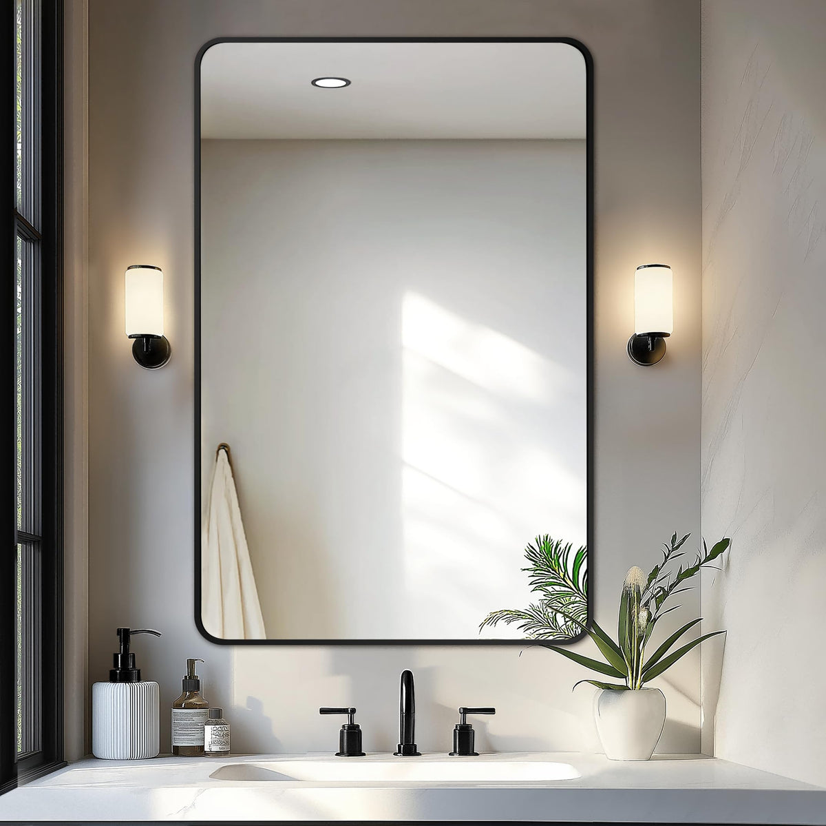 Delma Bathroom Vanity Mirror, Black Framed Mirror for Over Sink, 36x30