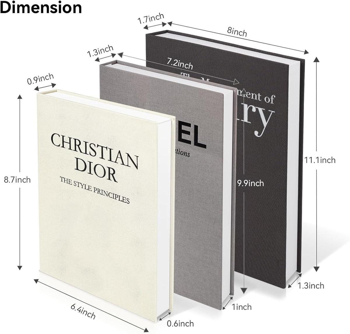 1DOT2 Decorative Books Set of 3, Black-Gray-Beige Luxury Coffee Table Books