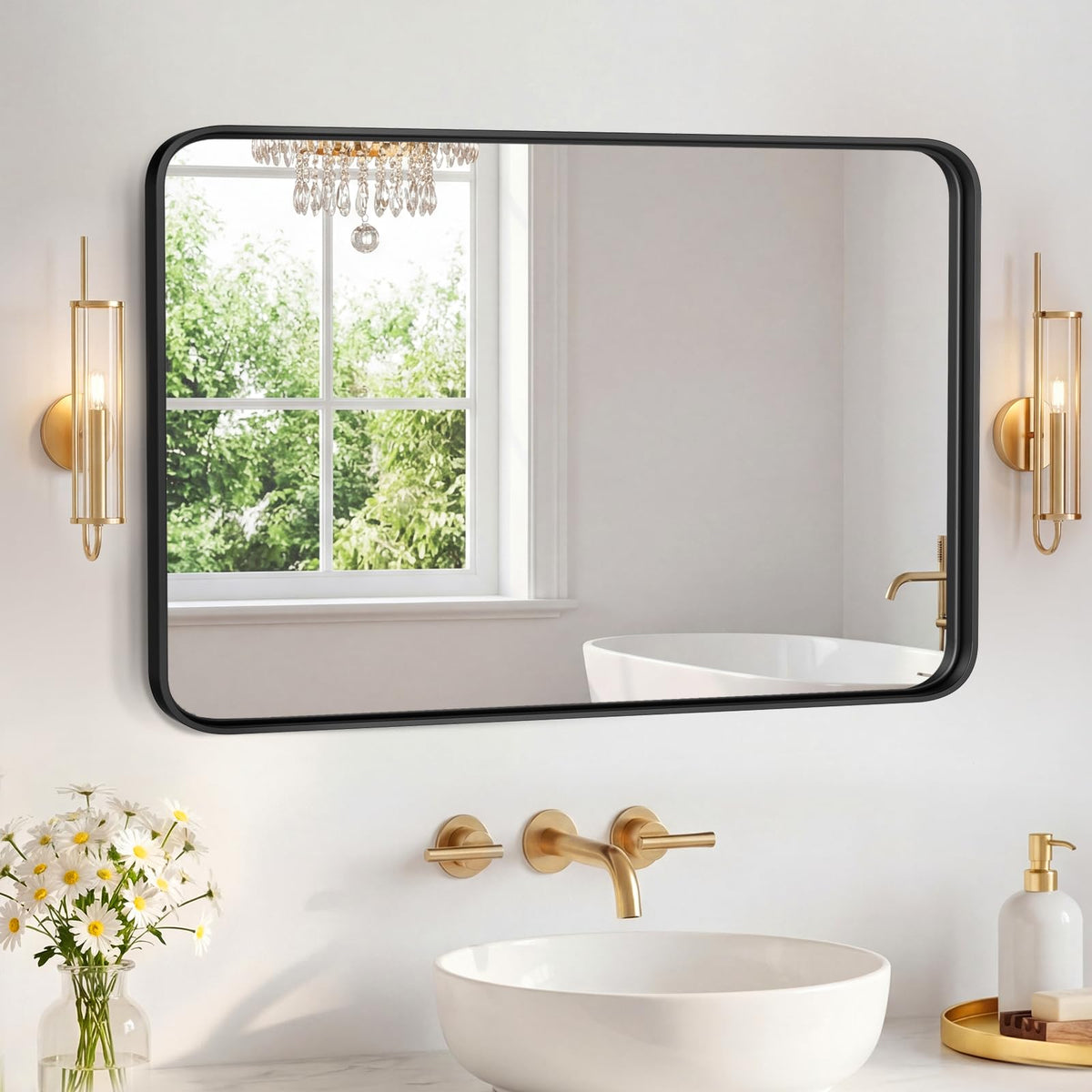 Sweetcrispy 26"x38" Arched Bathroom Mirror, Bathroom Mirrors for Over Sink