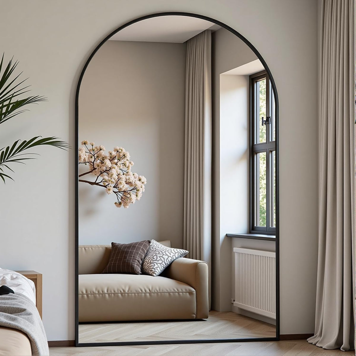 Dewfig Vintage Arched Wall Mirror, 30"x22" Bronze Antique Bathroom Mirror