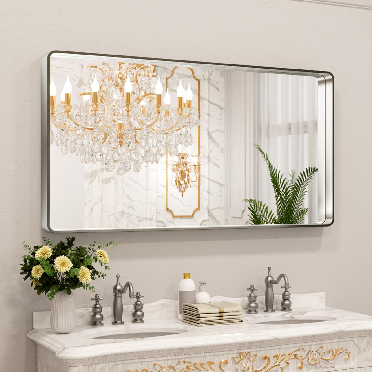 LOAAO 24X36 Inch Black Bathroom Mirror Metal Framed