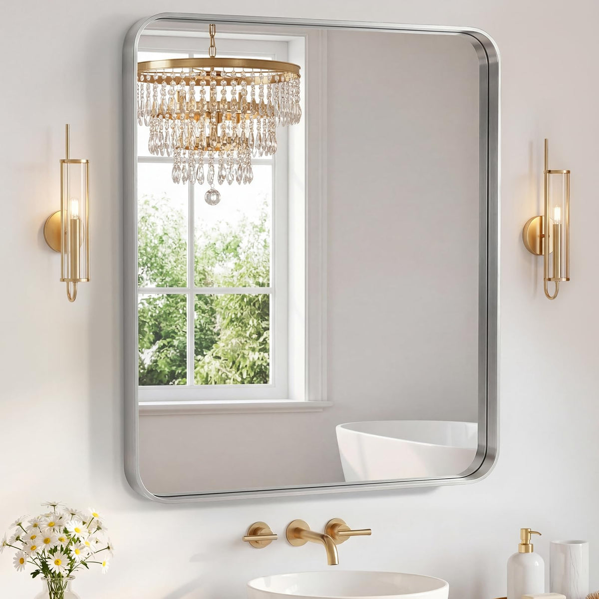 Sweetcrispy 26"x38" Arched Bathroom Mirror, Bathroom Mirrors for Over Sink