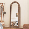 Arched Full Length Mirror with Solid Wood Frame 65x24 Inch Wall Mounted Floor Mirror, Vertical Hanging Leaning Standing Mirror for Living Room, Bedroom, Entryway, Rustic White