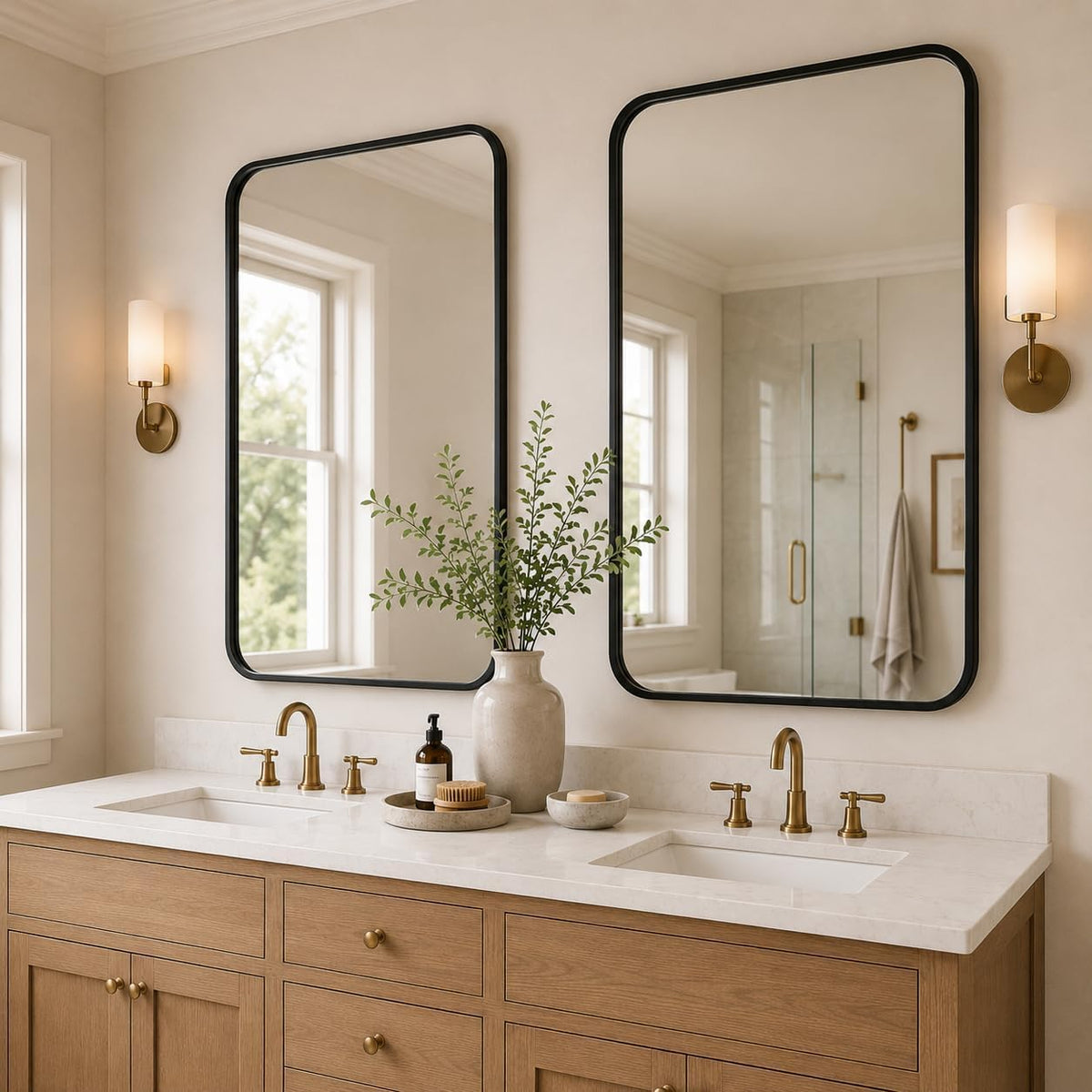 USHOWER 2-Pack Black Bathroom Mirrors for Over Sink 24 x 36 Inch