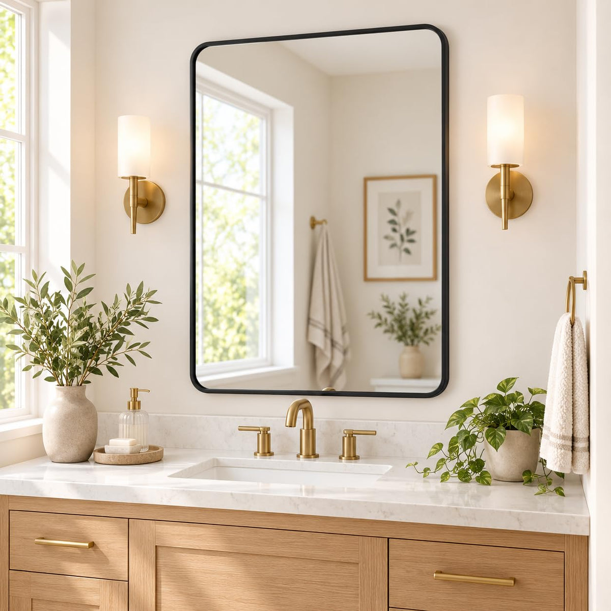 USHOWER 2-Pack Black Bathroom Mirrors for Over Sink 24 x 36 Inch