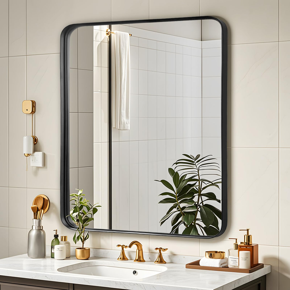 Black Bathroom Vanity Mirror Over Sink 2 Pack, 24x36 Large Wall Mirror