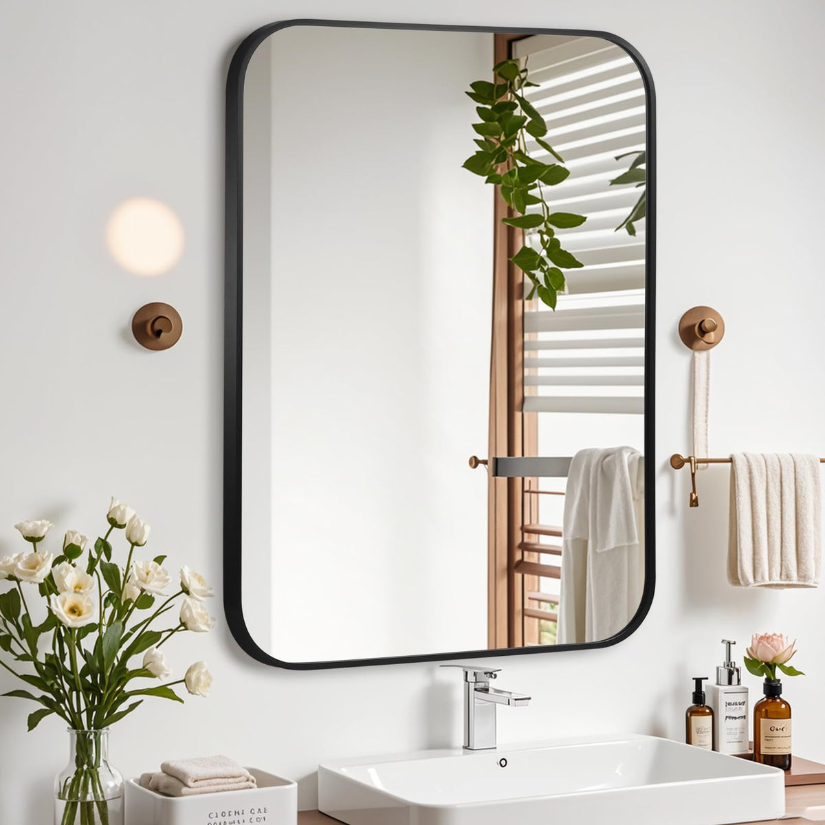 Brushed Nickel Bathroom Mirror, 30"x36" Rectangle Mirror, Brushed Mirror, Metal Frame Square Corner Vanity Mirror, Wall Mounted Mirror for Modern, Living Room, Bedroom, Horizontal Or Vertical