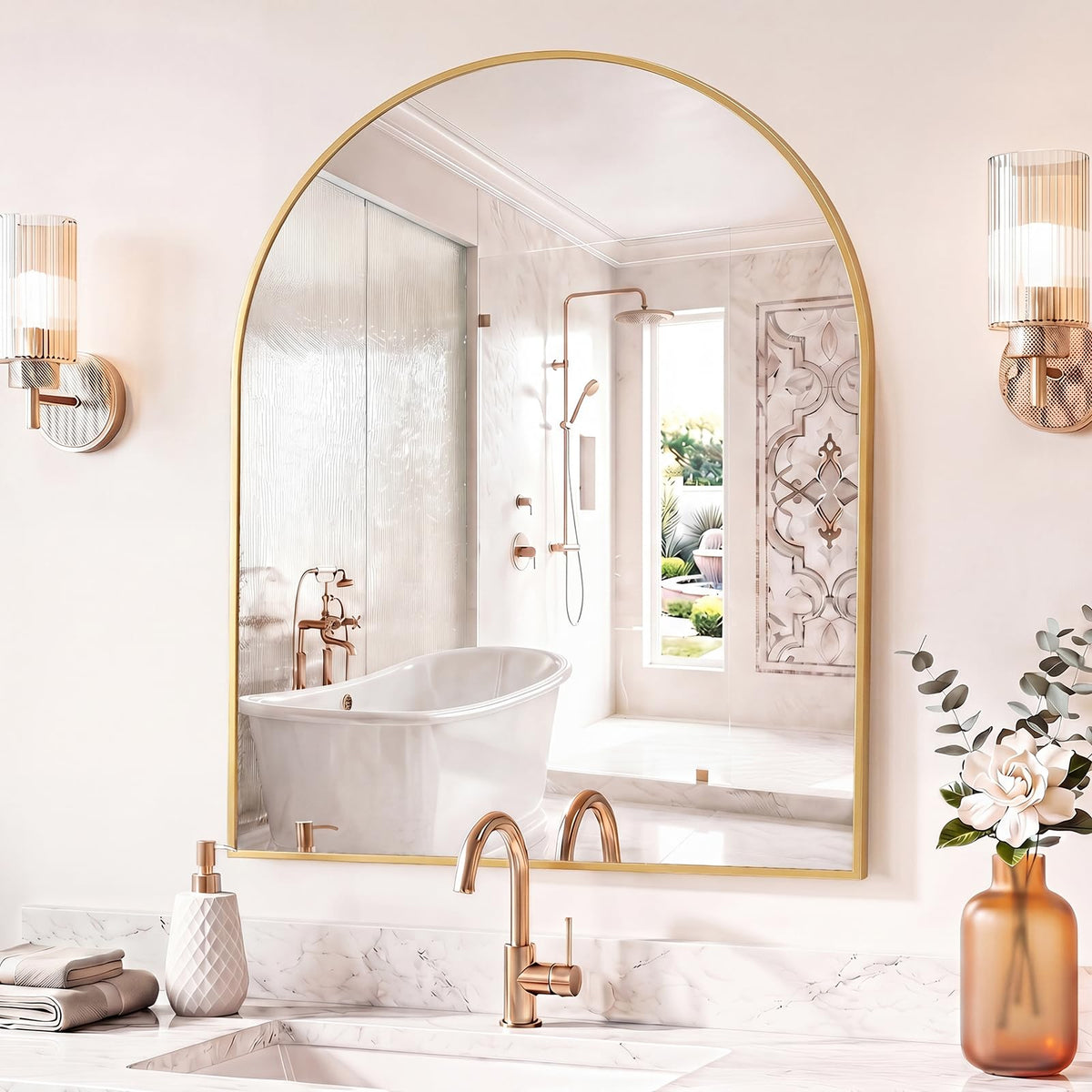 Sweetcrispy 26"x38" Arched Bathroom Mirror, Bathroom Mirrors for Over Sink