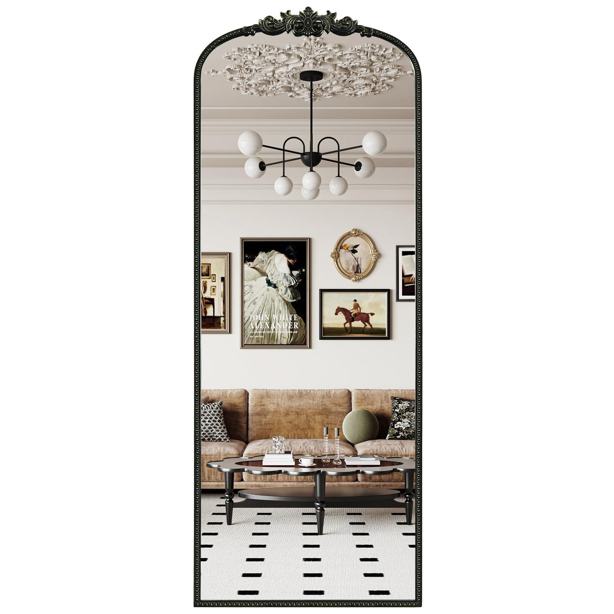 WallBeyond Gold Vintage Mirror for Vanity 32x24 Inch, Gold Antique Mirror with Ornate Frame, Arched Vintage Wall for Bathroom, Living Room, Fireplace, Entryway