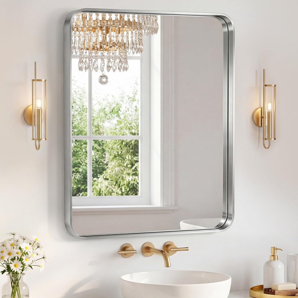 Sweetcrispy 26"x38" Arched Bathroom Mirror, Bathroom Mirrors for Over Sink