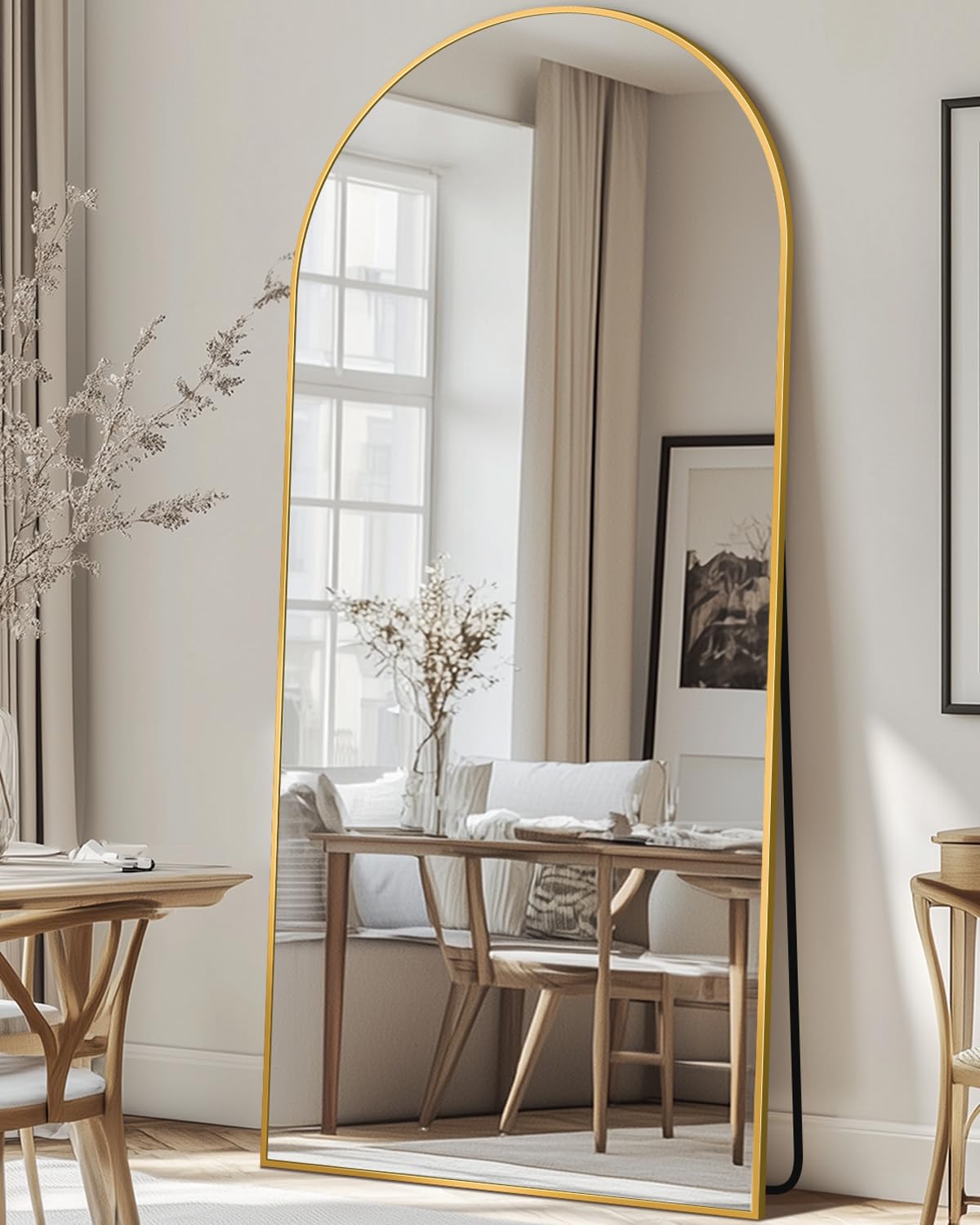 Antok 76" x34” Arched Full Length Mirror, Floor Mirror with Stand,Gold