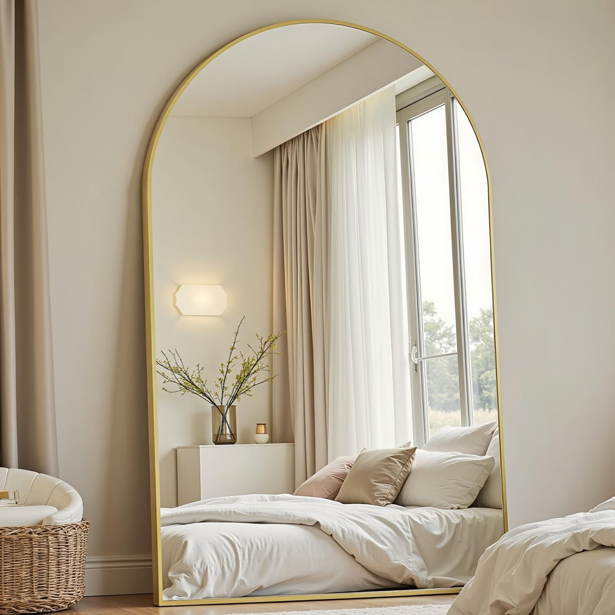 Dewfig Vintage Arched Wall Mirror, 30"x22" Bronze Antique Bathroom Mirror