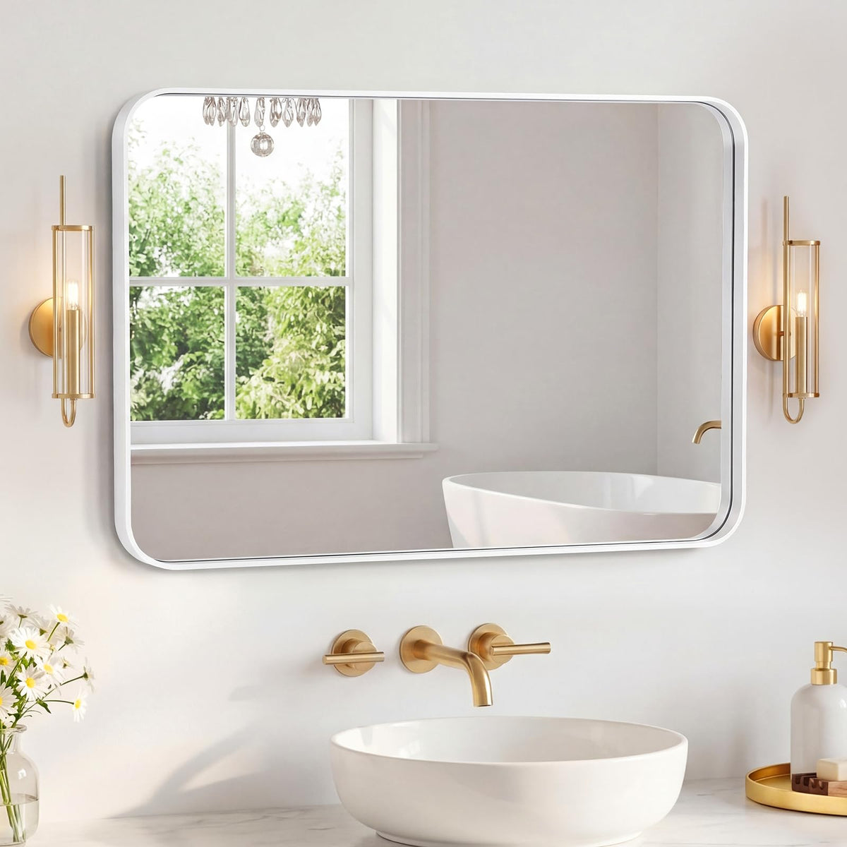 Sweetcrispy 26"x38" Arched Bathroom Mirror, Bathroom Mirrors for Over Sink