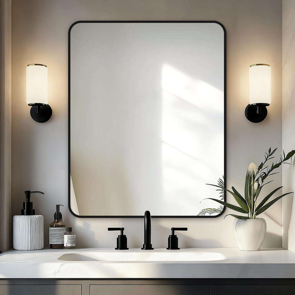 Delma Bathroom Vanity Mirror, Black Framed Mirror for Over Sink, 36x30
