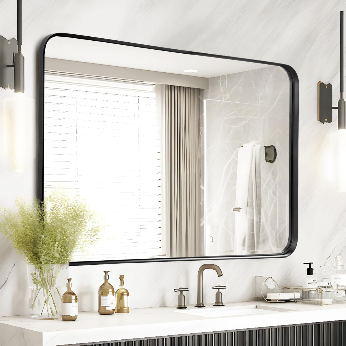 Black Bathroom Vanity Mirror Over Sink 2 Pack, 24x36 Large Wall Mirror