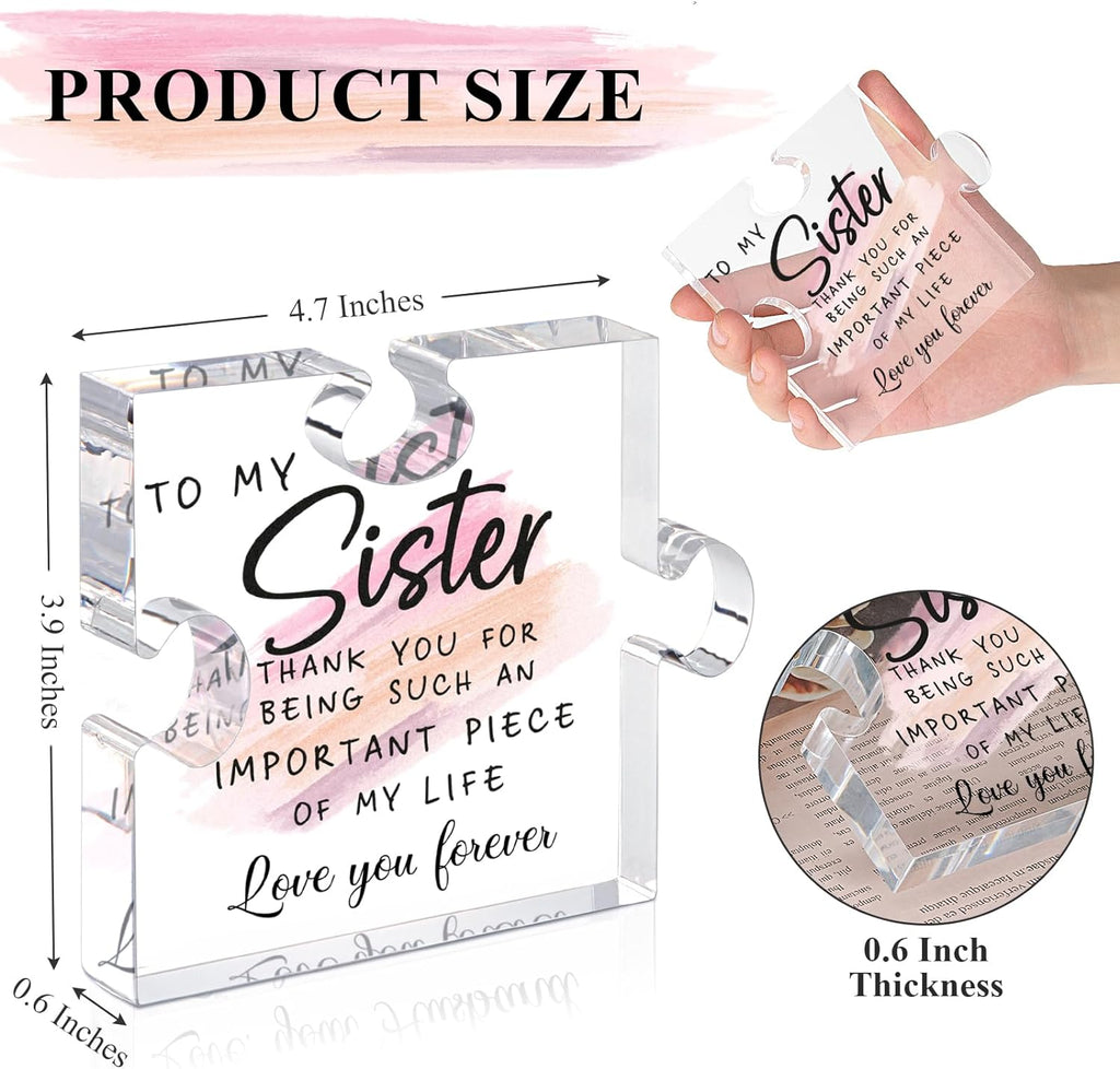 LukieJac Sister Gifts from Sister - Unique Sister Birthday Acrylic Puzzle-Shaped Plaque Desk Decorations Present for Big Sister Mothers Day Christmas Wedding from Sister Brother