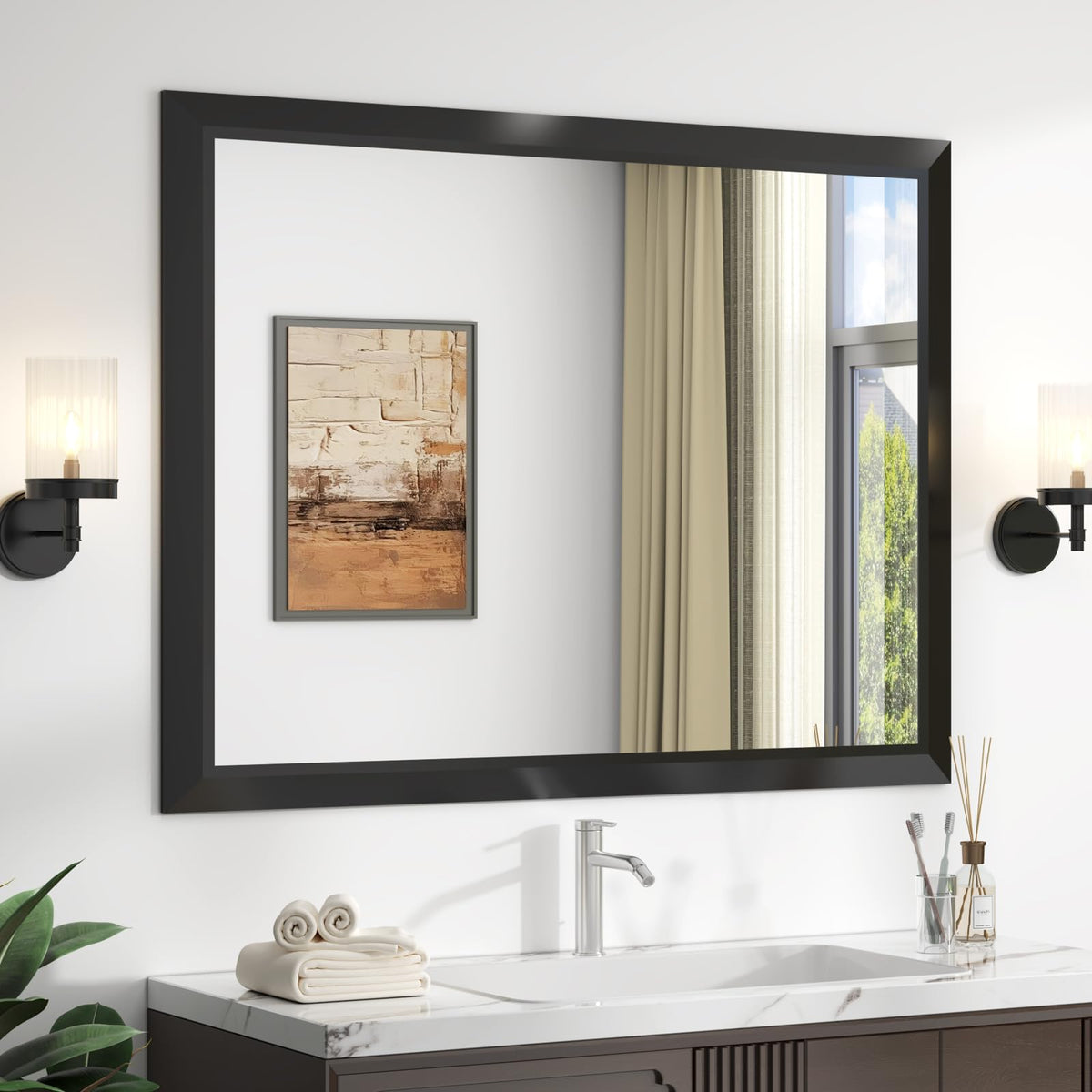 SMIROR 24x36 Matte Black Bathroom Vanity Mirror for Over Sink