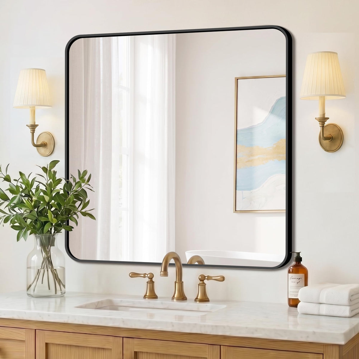 FICTOR Bathroom Mirror for Over Sink, 2 Pack 30"x20" Vanity Mirror, Black