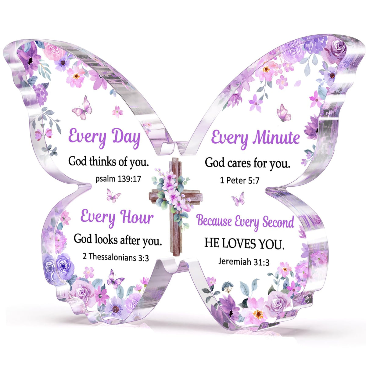 Christian Gifts for Women Faith, Butterfly Acrylic Plaque Decoration, Birthday Gifts for Women, Spiritual Present for Female Friend Family, Office Desk Decor for Woman, 5x3.8x0.5 Inch - Purple