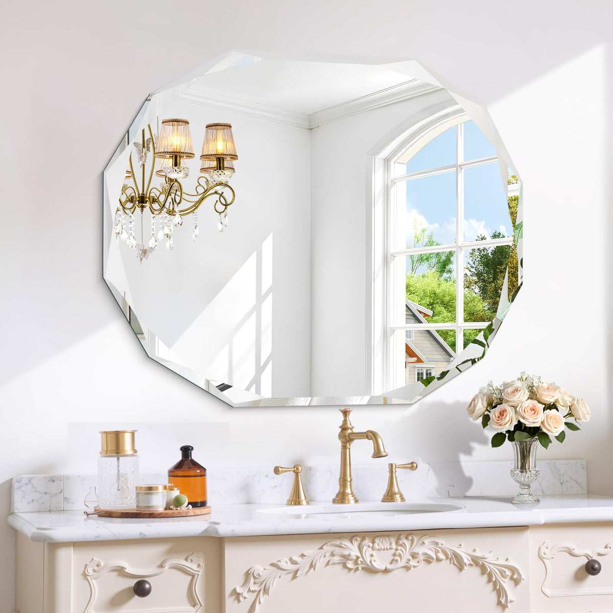 GLASHOM Frameless Bathroom Mirror, 30x40 inch Frameless Wall Mirrors Beveled Edge Wall Mounted, Oval Mirror for Bathroom, Living Room, Over Sink, Entryway Mirror Horizontal or Vertical