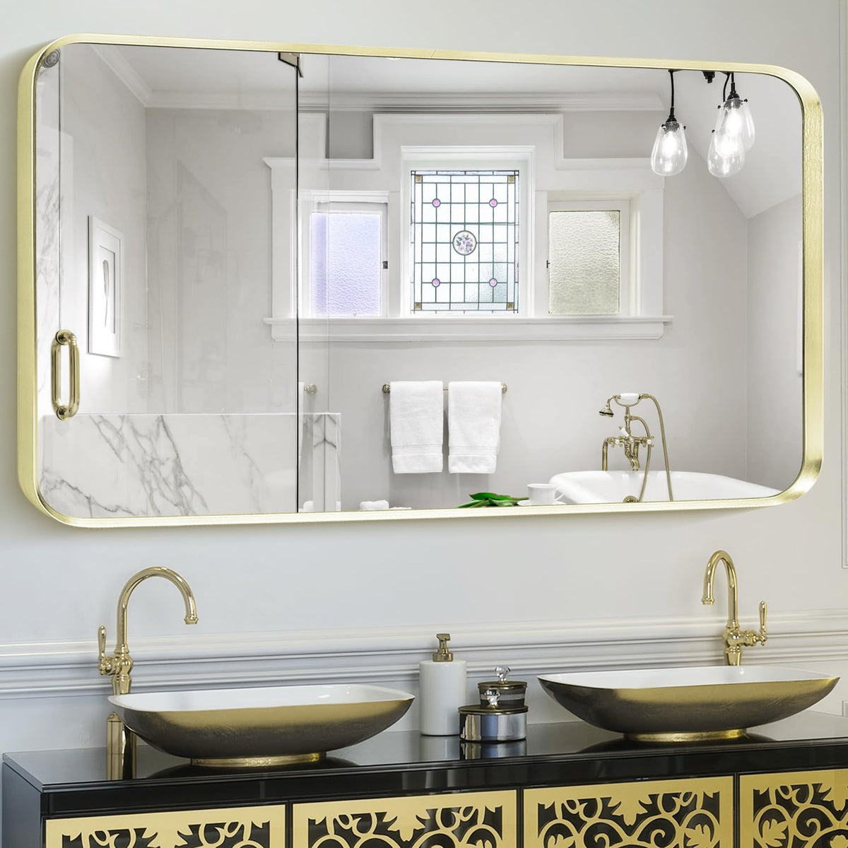 Wall Mount Mirror for Bathroom, Black Metal Framed, 24" x 36"
