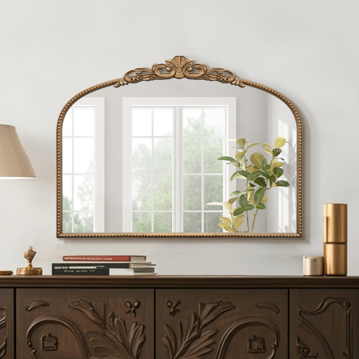 Micasso Vintage Bronze Wall Mirror: 40"x29" Baroque Antique Arched Mirror
