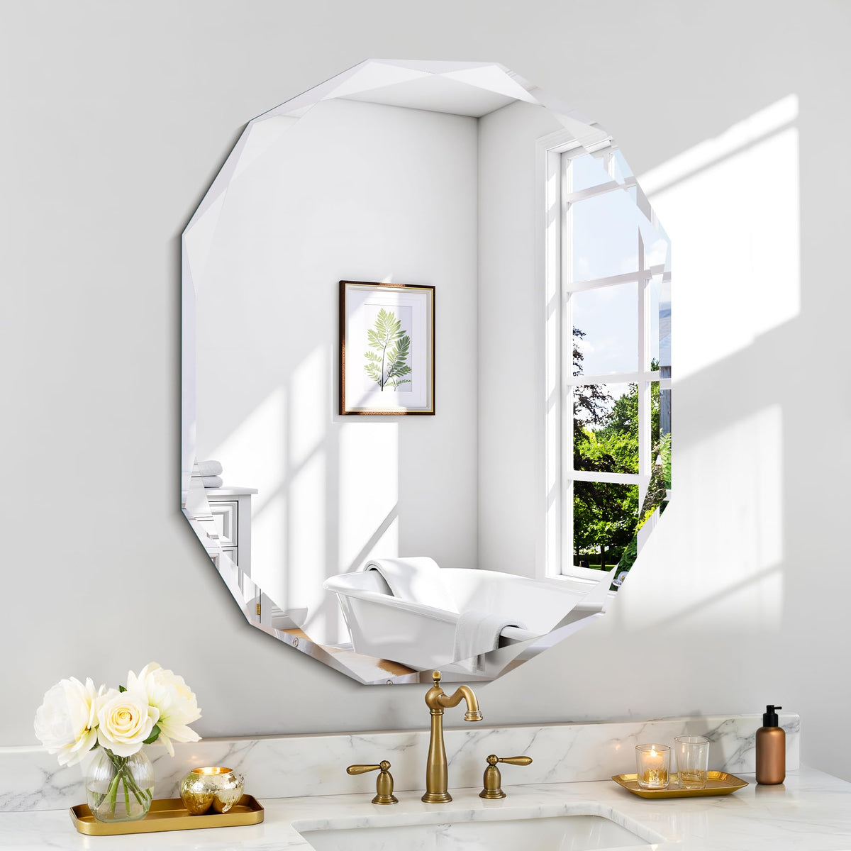 GLASHOM Frameless Bathroom Mirror, 30x40 inch Frameless Wall Mirrors Beveled Edge Wall Mounted, Oval Mirror for Bathroom, Living Room, Over Sink, Entryway Mirror Horizontal or Vertical